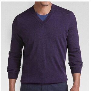 Jos. A. Bank Traveler Collection Tailored Fit Purple Merino Wool V Neck Sweater